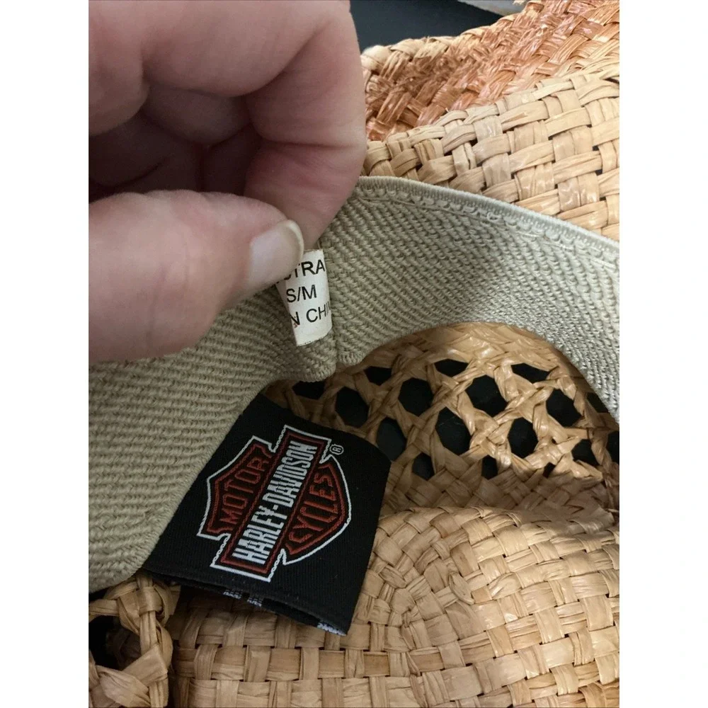 Harley Davidson Bend-Brim Straw Cowboy Hat F&M Hat Co Leather Band SZ S/M WORN